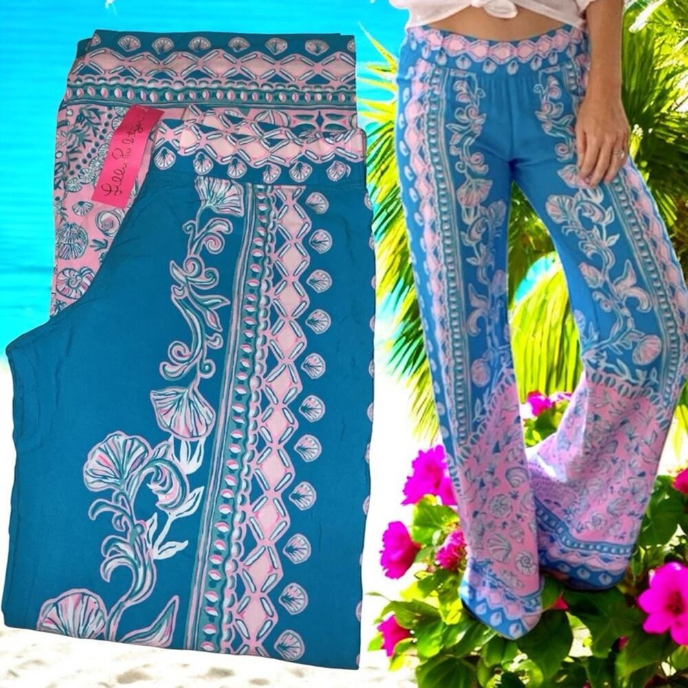 Lilly Pulitzer NWT Bal Harbour Palazzo Pants Water Ya Waiting For Wide Leg Small